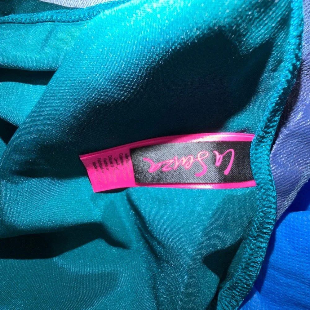 La Senza Medium Teal Satin Babydoll Slip Y2K 90s Romantic Coquette Boudoir Vamp